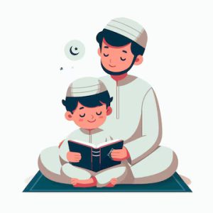 islamic-cartoon-illustration-father-teaching-holy-book-son_207579-885